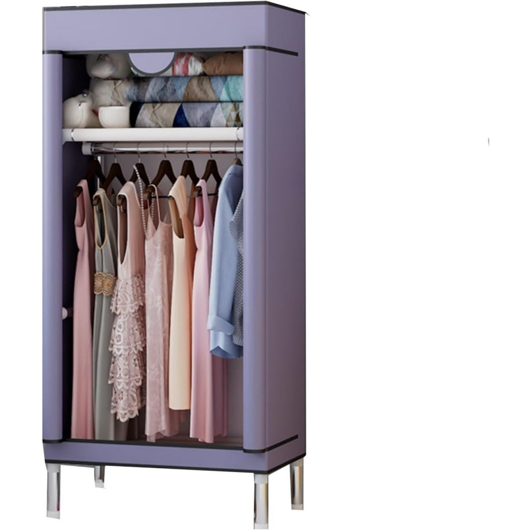 Kleiderschrank in Violett mit einem Metallgestell