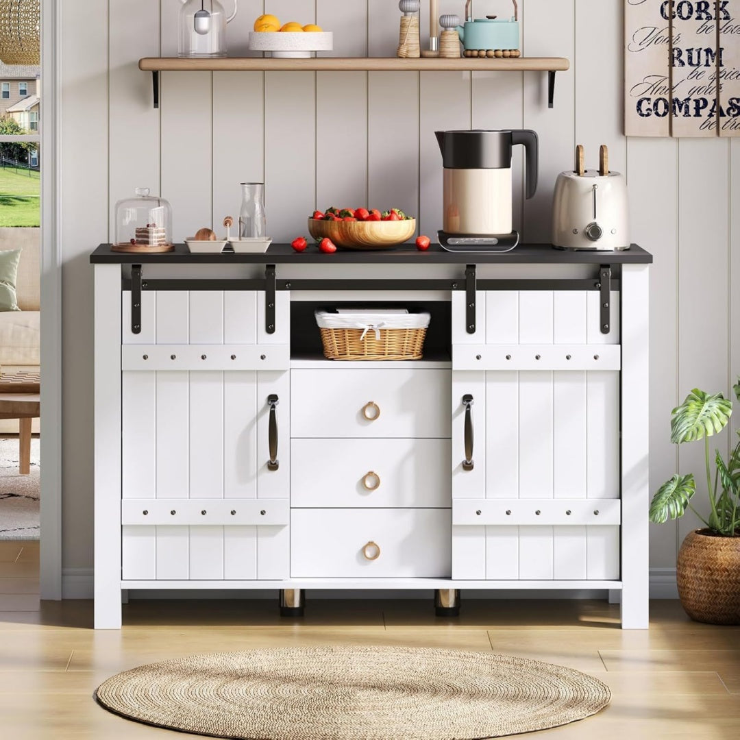 Sideboard mit 3 Schubladen, Schiebetueren und Schubladen