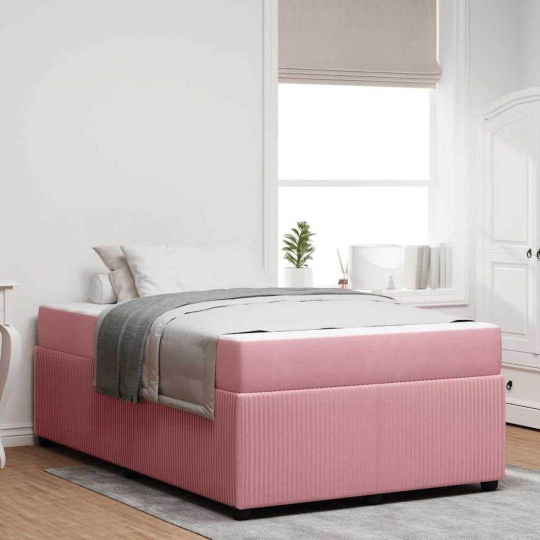 Bettgestell aus Samt und Schaumstoff in Rosa