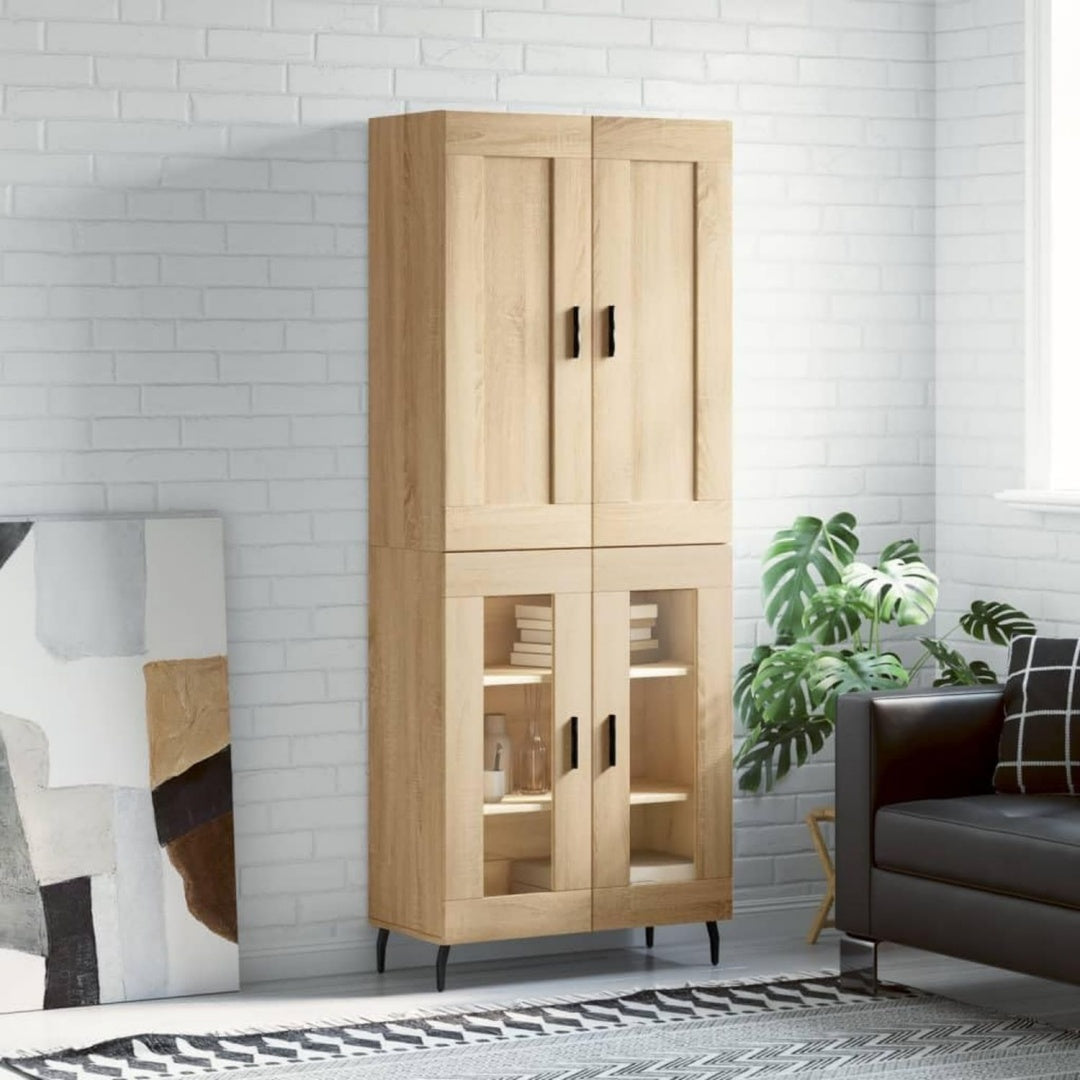 Hochschrank in Eichenbraun mit geschlossenem Stauraum aus Holzwerkstoff