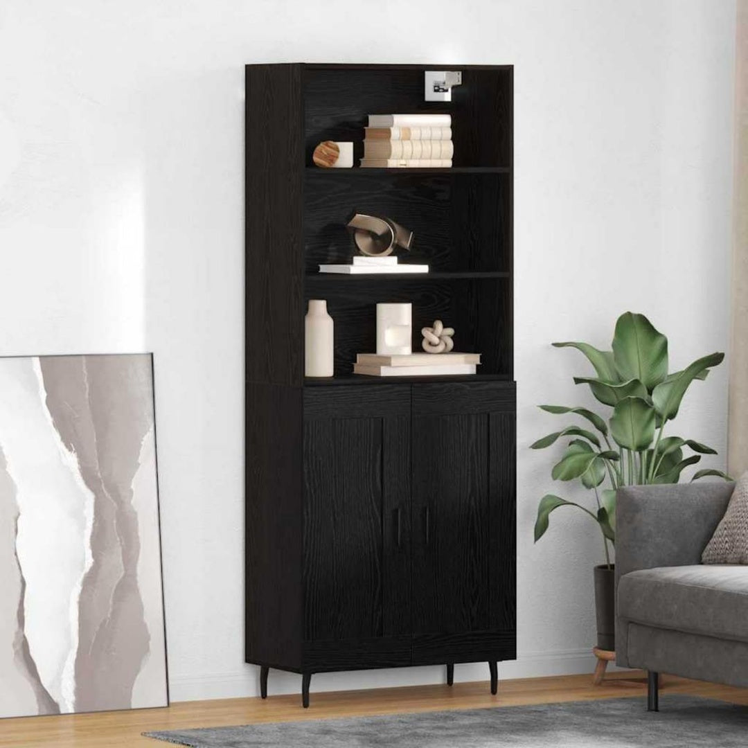 Hochschrank in Schwarz und Eichenbraun mit 2 Tueren